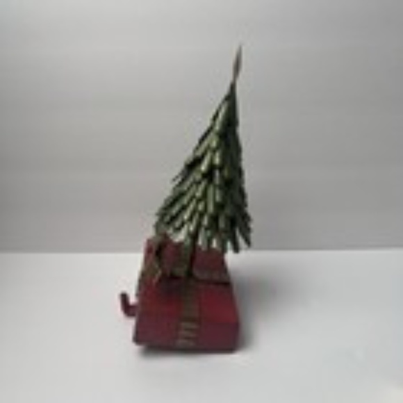 Christmas Tree Holiday Holder Shabby Style Green Red Gold Bow Washed Look - Picture 2 of 5